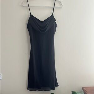Vintage Onyx Nite Cowl Neck Dress Black Slinky Chiffon Mini 12 Cocktail‎